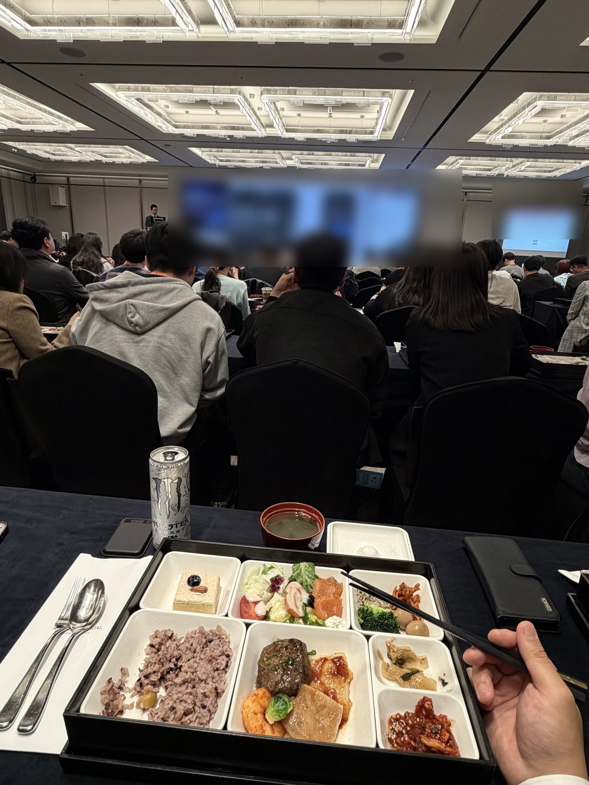 The lunch box and the second can, in the main room during the luncheon session